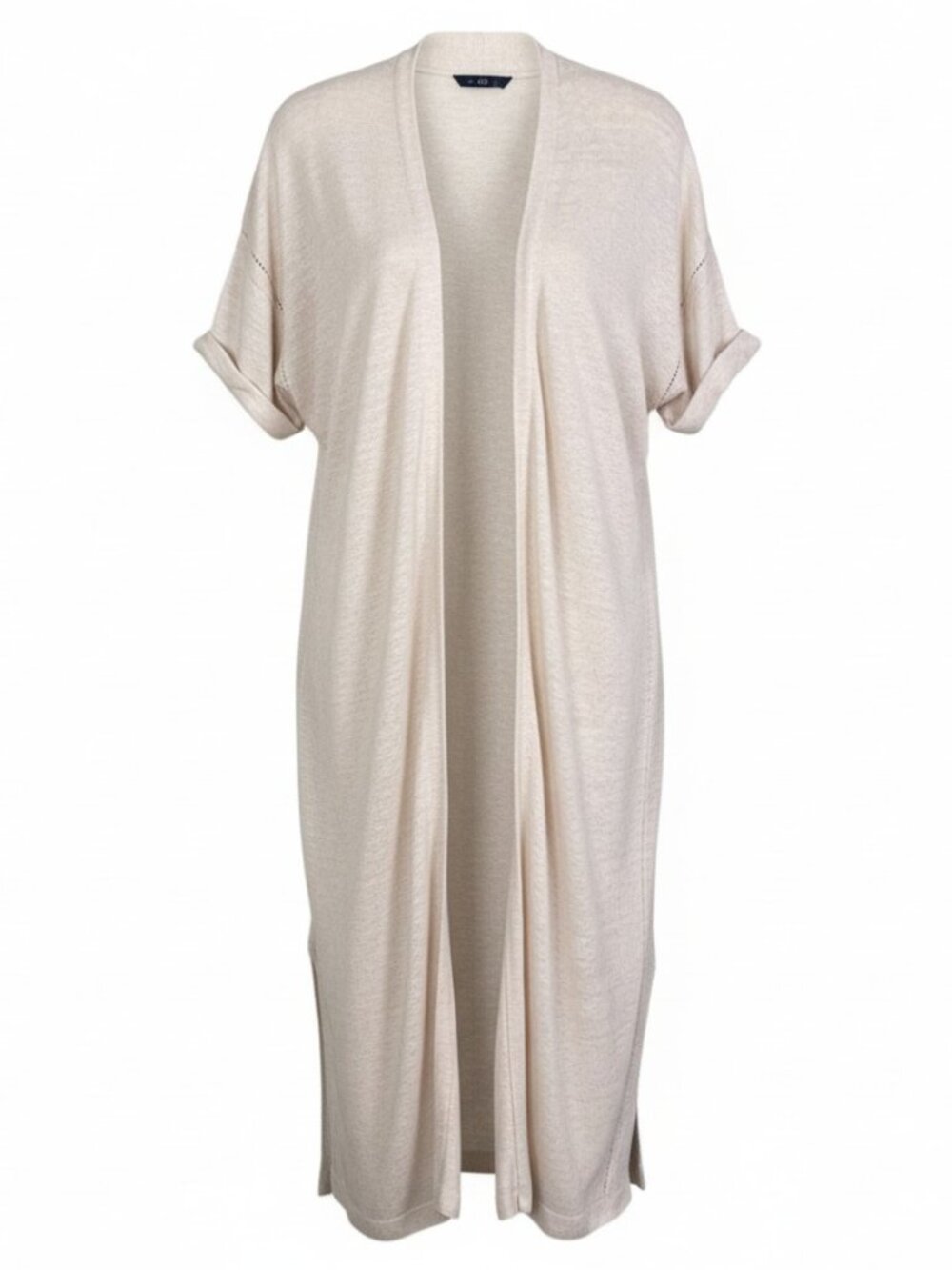 Gap Linen Rayon Pointelle ½ Sleeve Duster Cardigan Oatmeal Coastal Grandmother-L